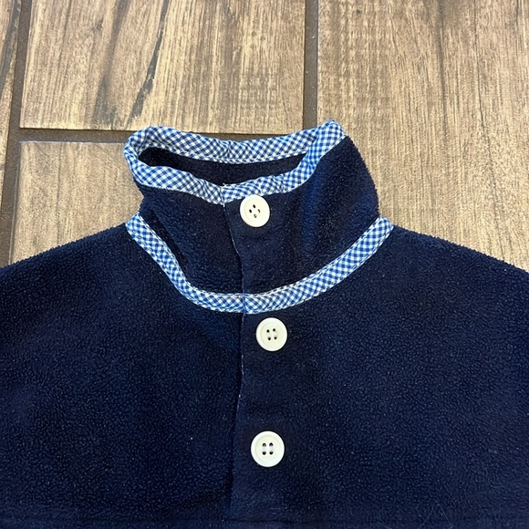 Navy blue smocked fire truck fleece with gingham edging - Picture 2 of 5